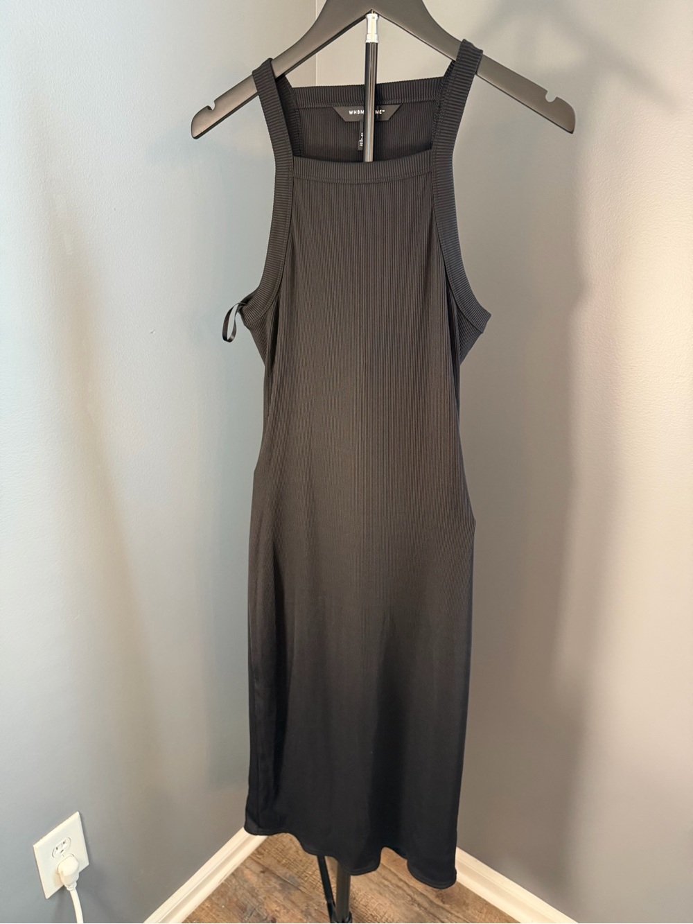 White House Black Market Black Ribbed Midi Tank Dress with cutout back detail - Picture 1 of 10